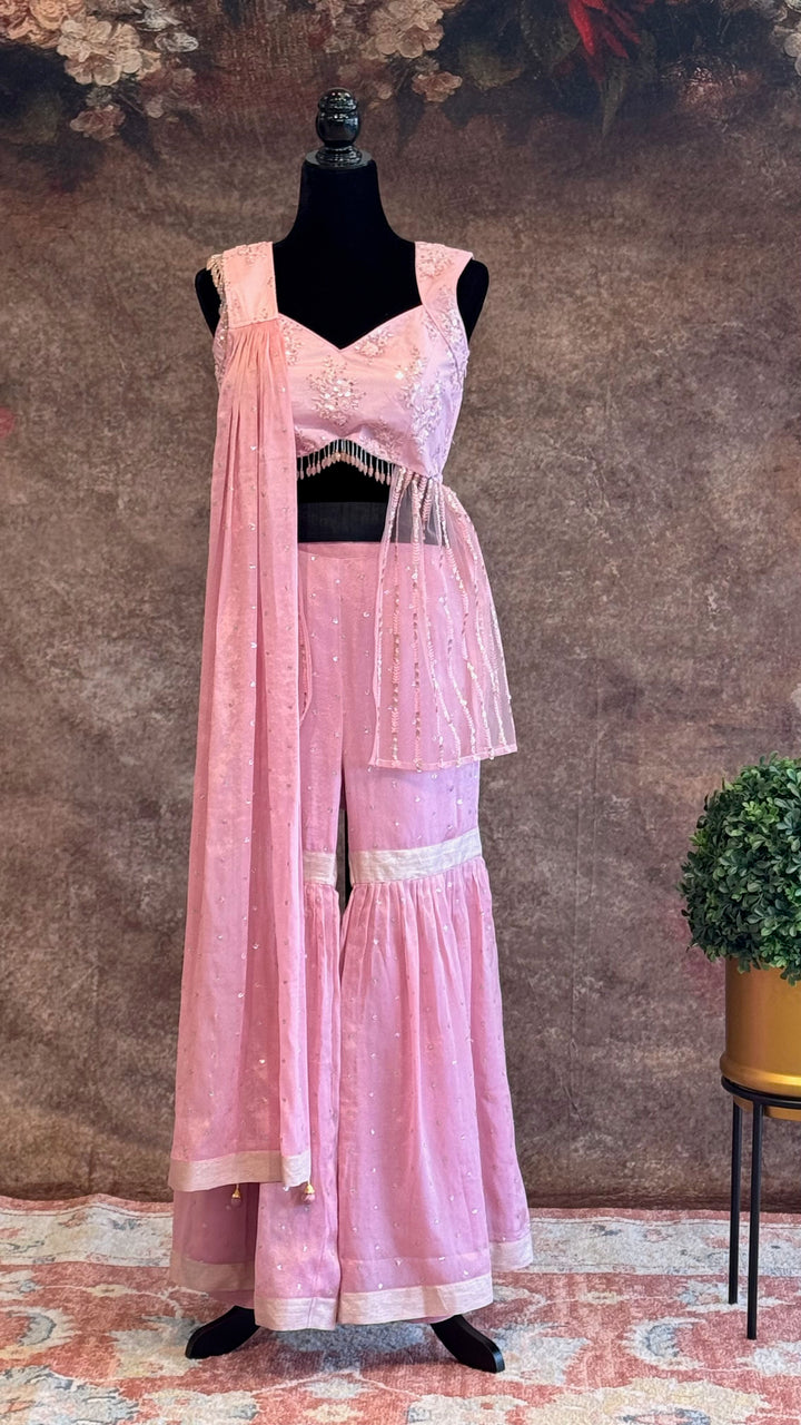 Pastel Pink Sharara Set With Choker Dupatta