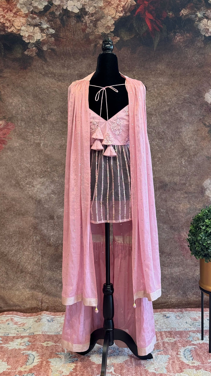 Pastel Pink Sharara Set With Choker Dupatta