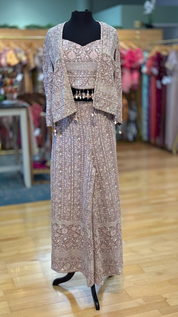 Pastel Mauve Embroidered Sharara Set With Detachable Jacket