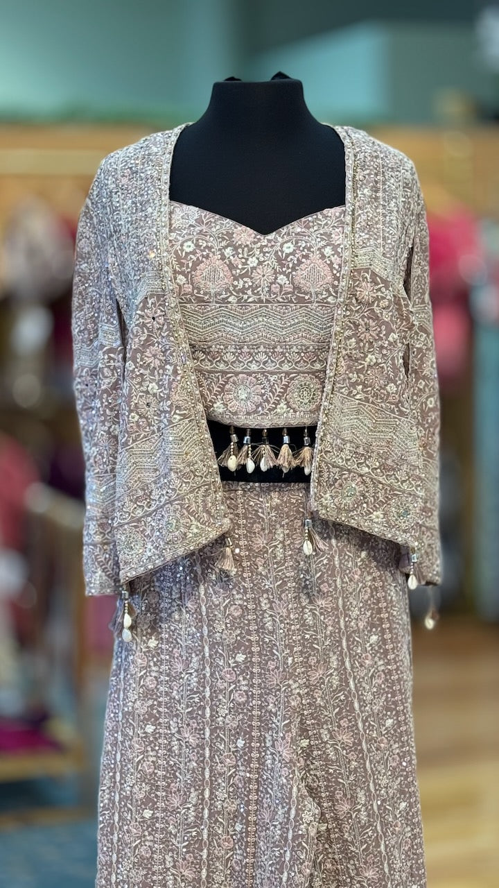 Pastel Mauve Embroidered Sharara Set With Detachable Jacket