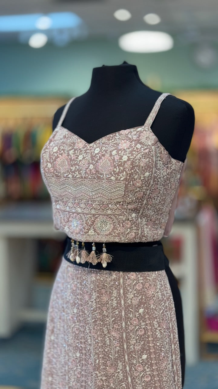 Pastel Mauve Embroidered Sharara Set With Detachable Jacket