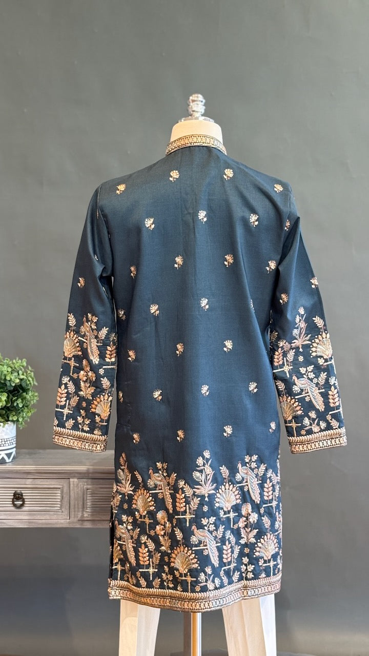Dark Teal Embroidered Men's kurta set
