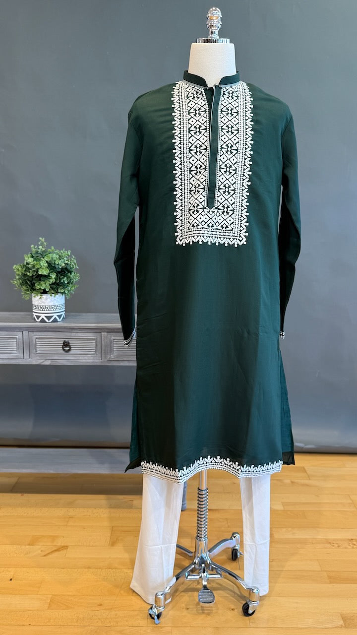 Green Embroidered Men&