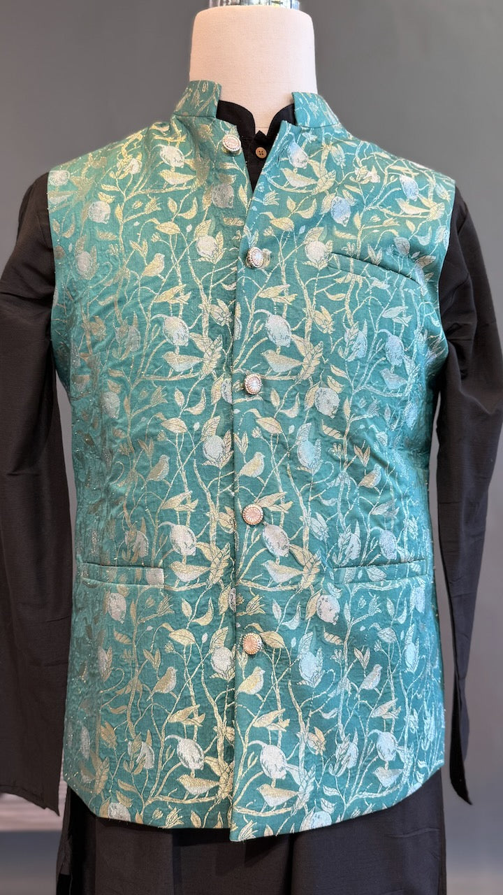 Green Banarasi Brocade Vest