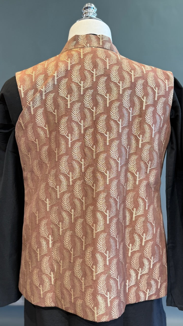 Light Brown Banarasi Brocade Vest
