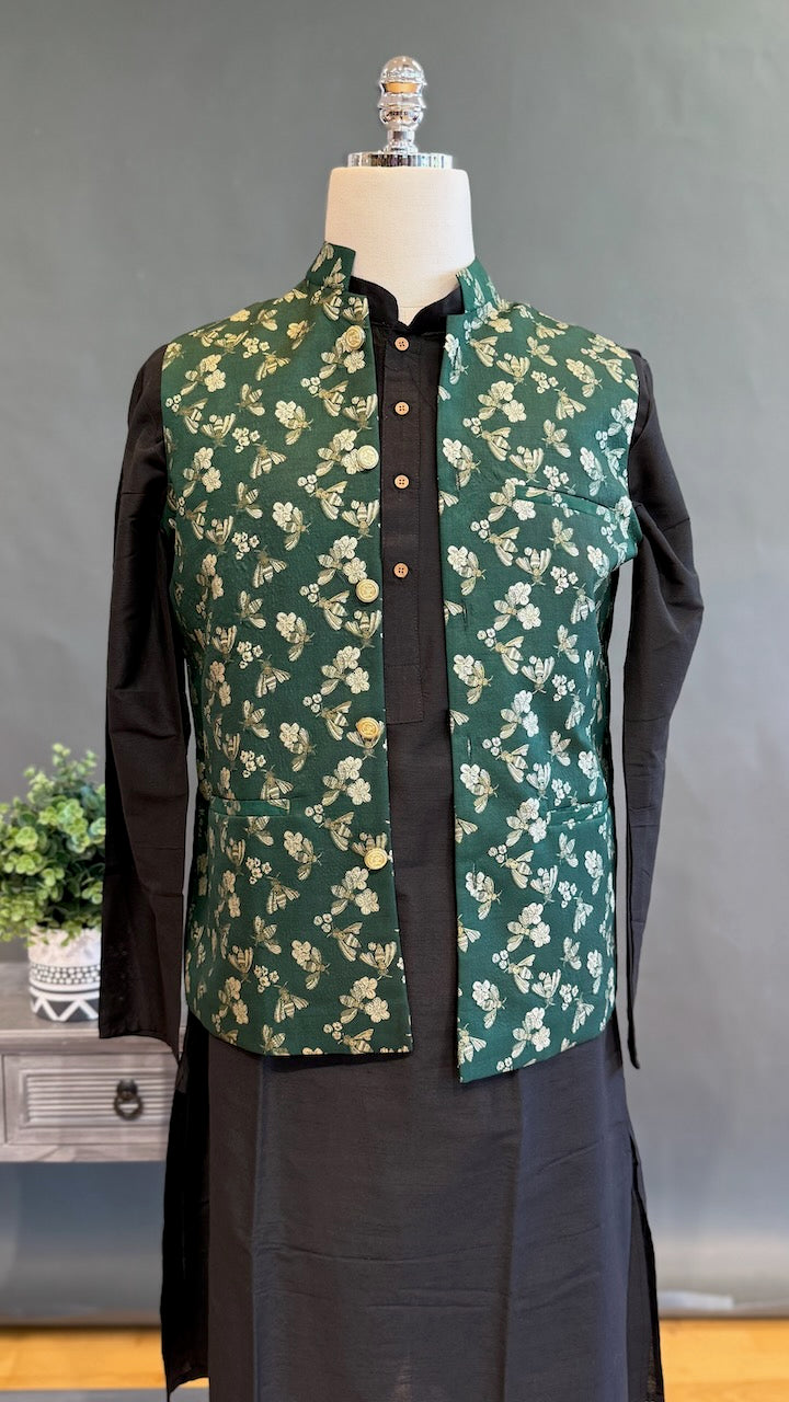 Bottle Green Banarasi Brocade Vest