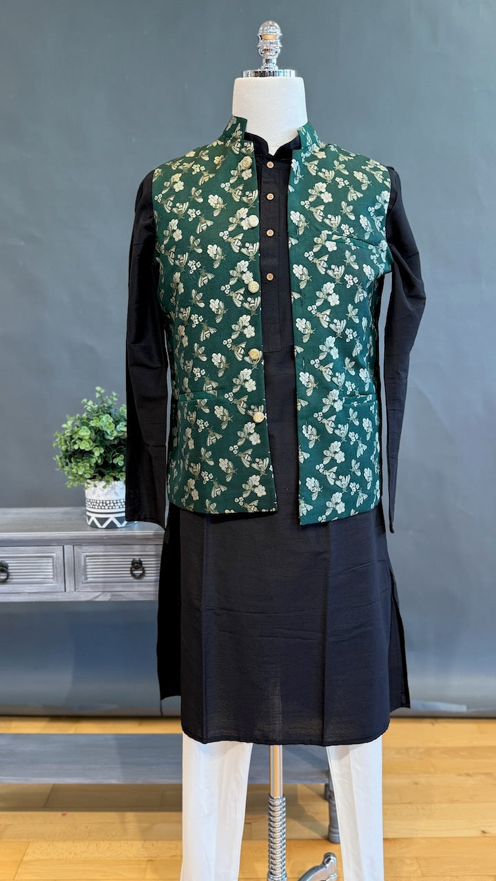 Bottle Green Banarasi Brocade Vest