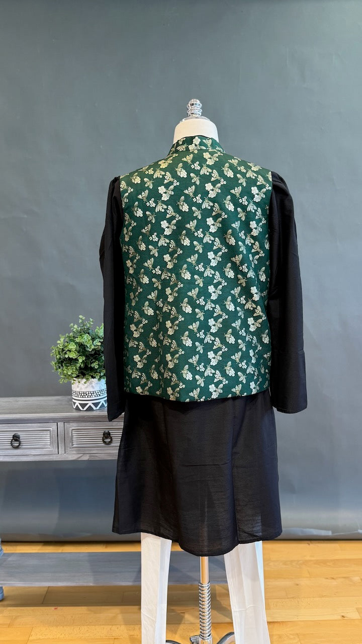 Bottle Green Banarasi Brocade Vest