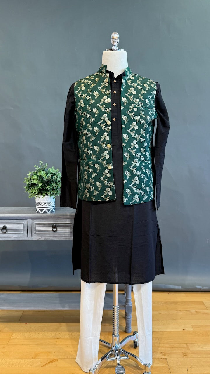 Bottle Green Banarasi Brocade Vest