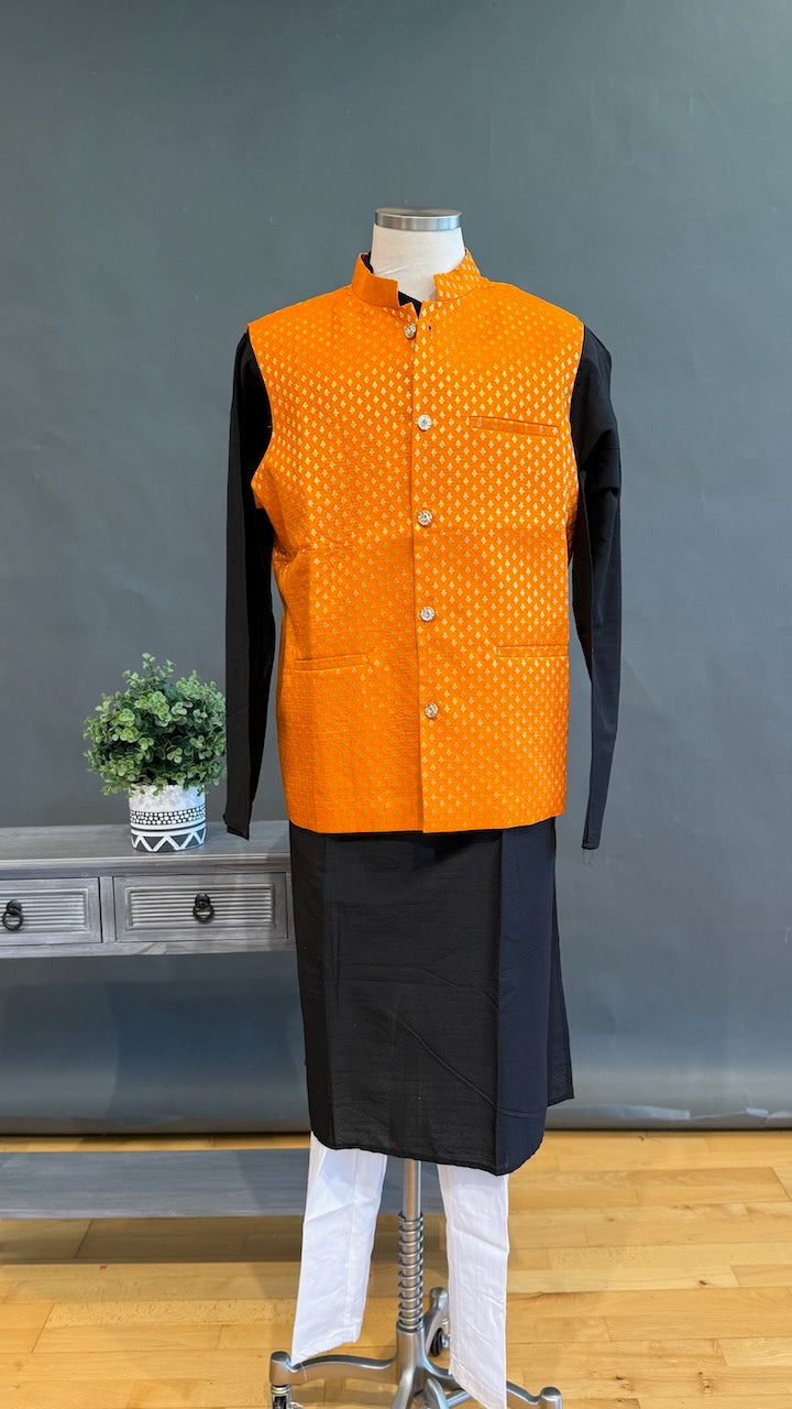 Orange Banarasi Brocade Vest