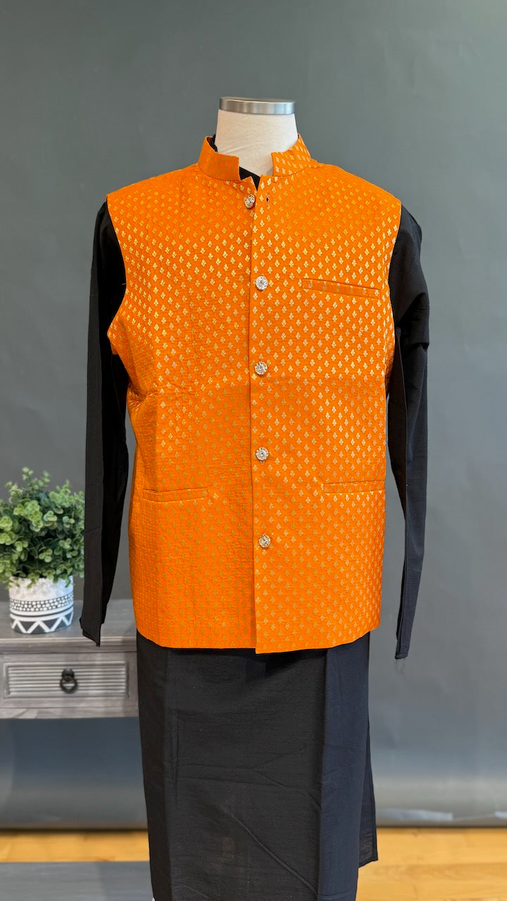 Orange Banarasi Brocade Vest