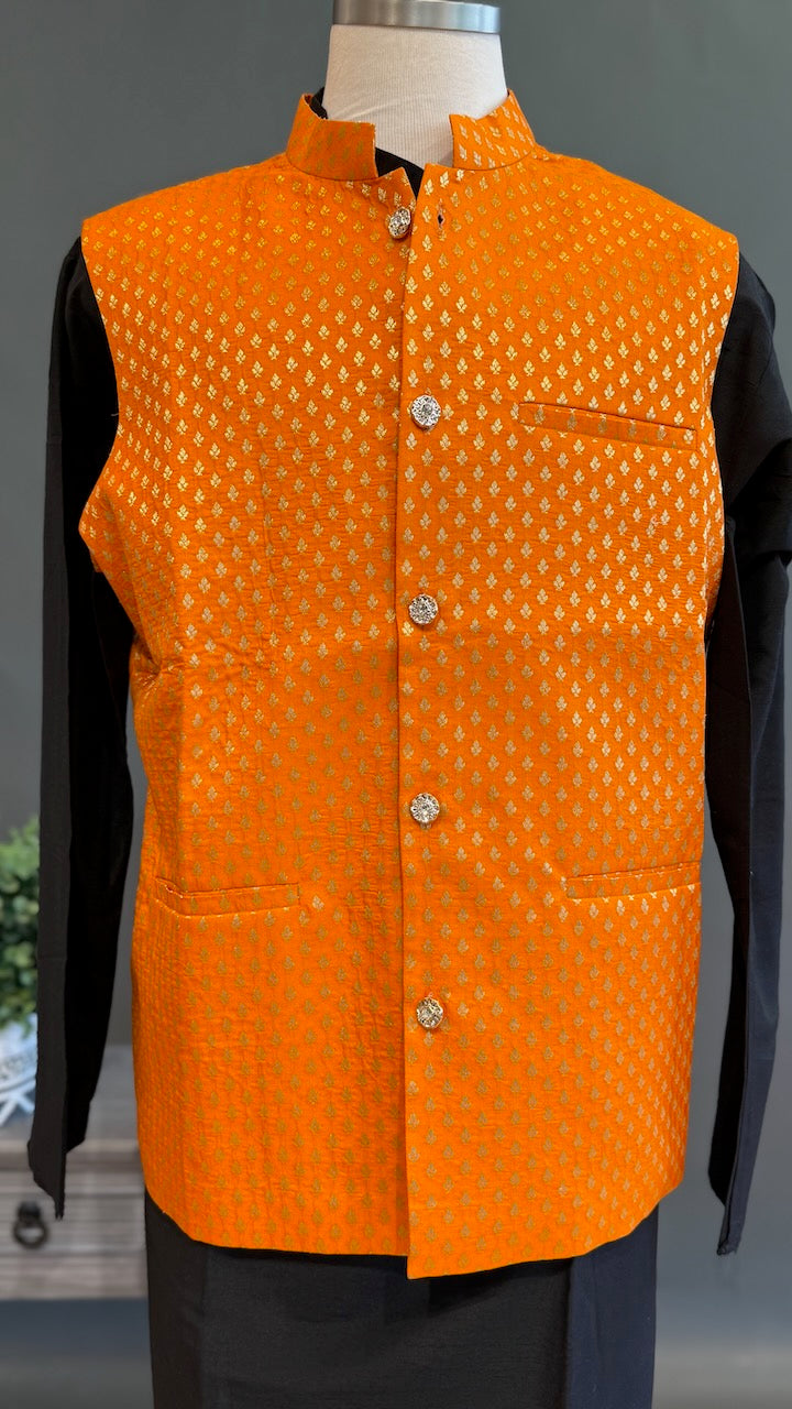 Orange Banarasi Brocade Vest