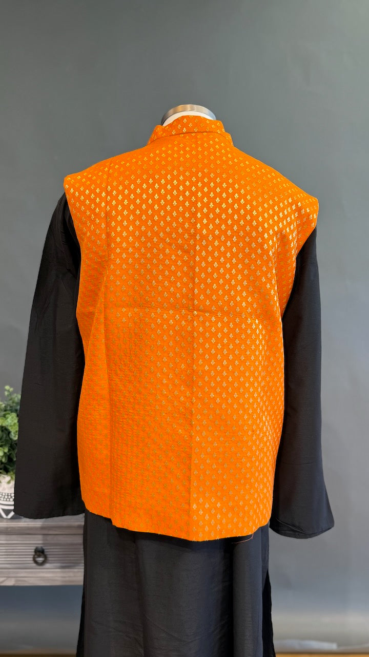 Orange Banarasi Brocade Vest