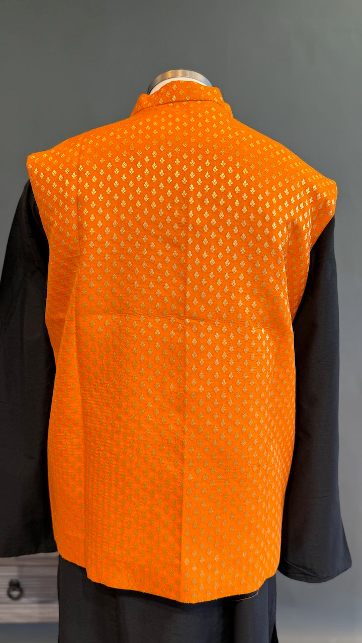 Orange Banarasi Brocade Vest