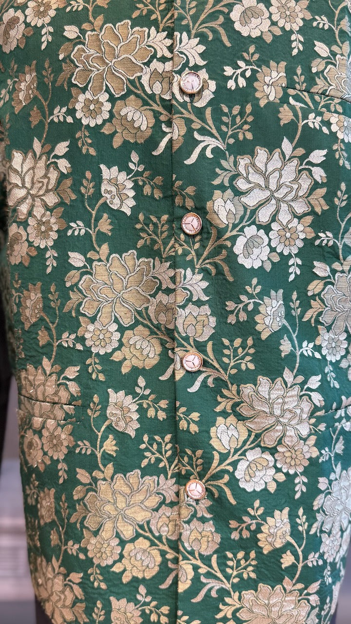 Leaf Green Banarasi Brocade Vest