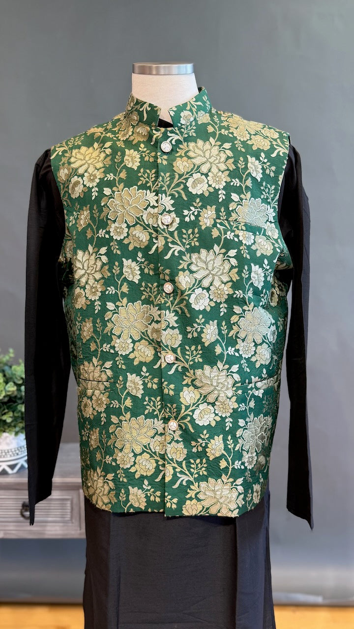 Leaf Green Banarasi Brocade Vest