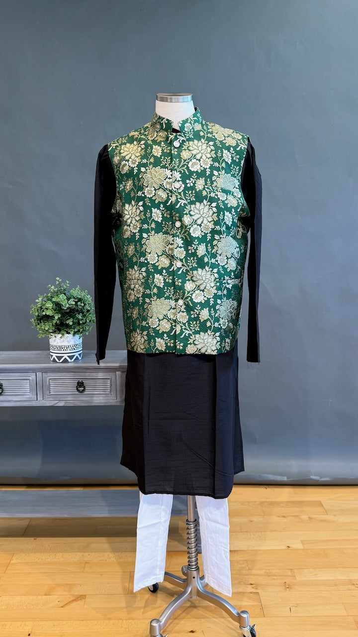 Leaf Green Banarasi Brocade Vest