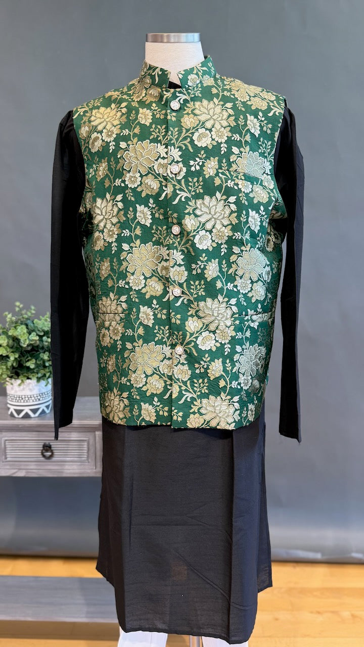 Leaf Green Banarasi Brocade Vest