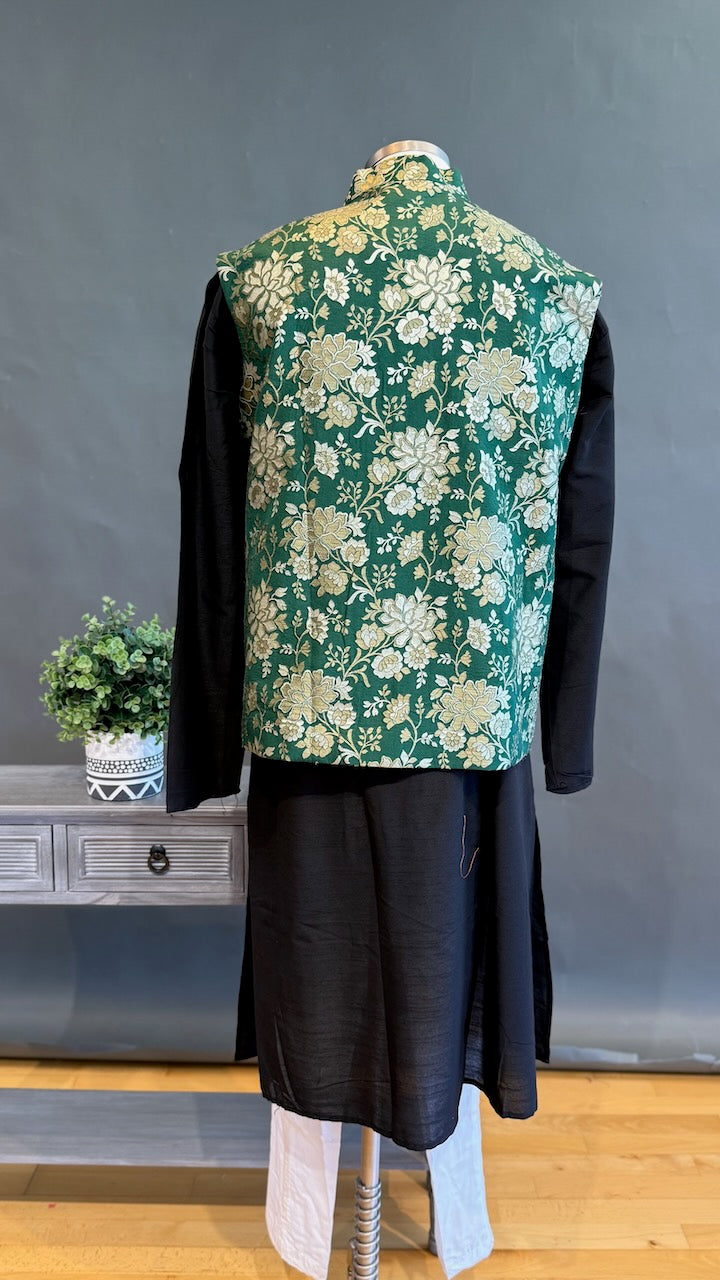 Leaf Green Banarasi Brocade Vest