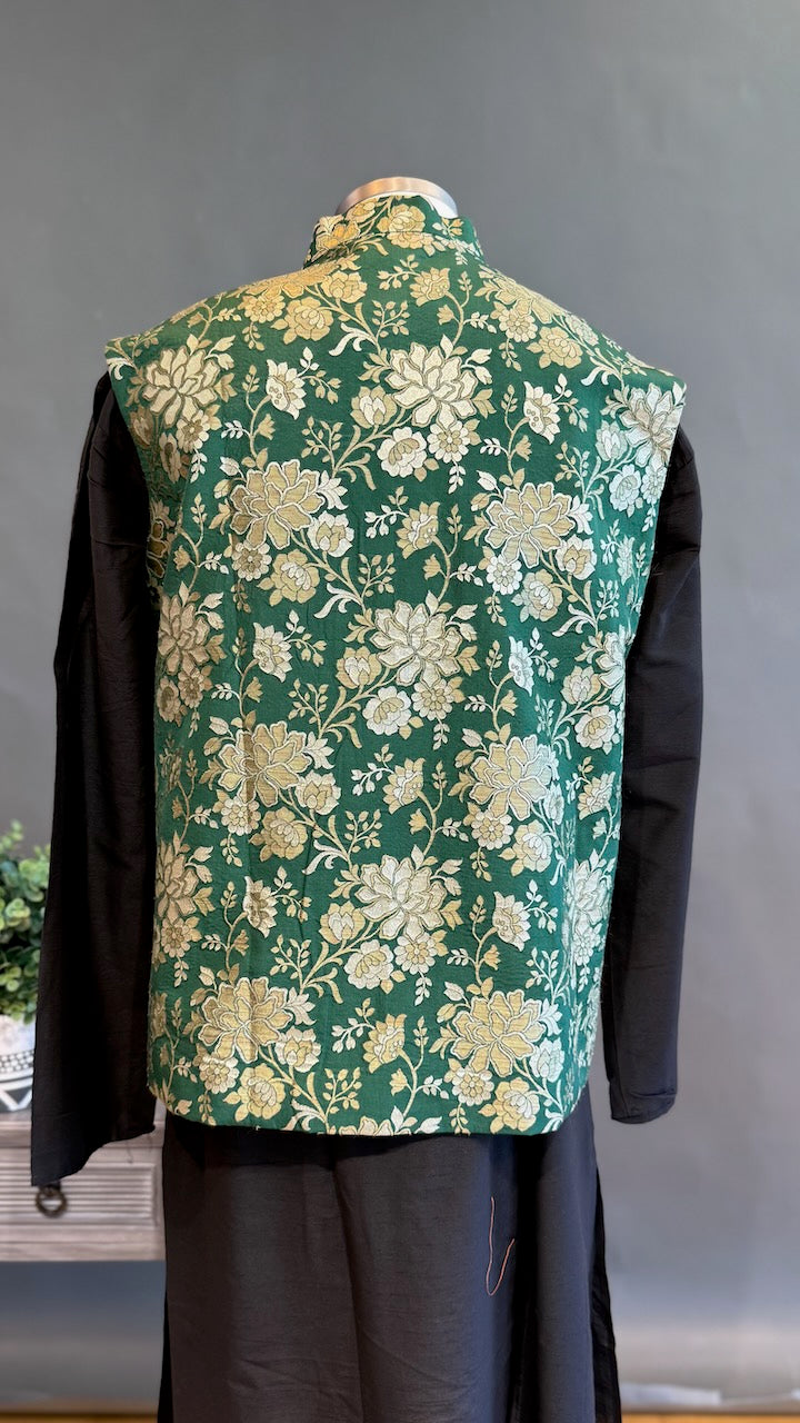 Leaf Green Banarasi Brocade Vest