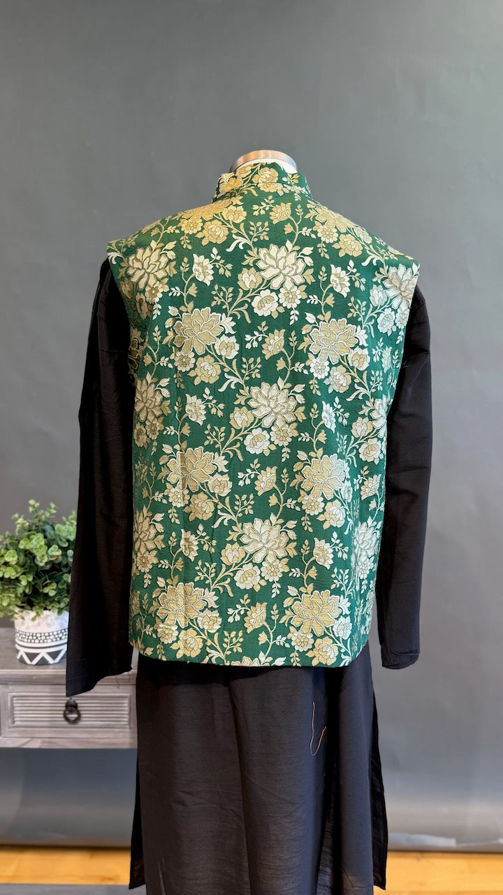 Leaf Green Banarasi Brocade Vest