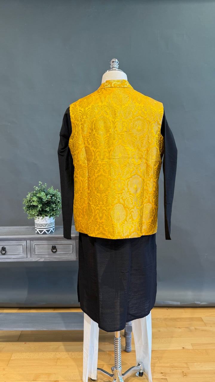 Bright Yellow Banarasi Brocade Vest