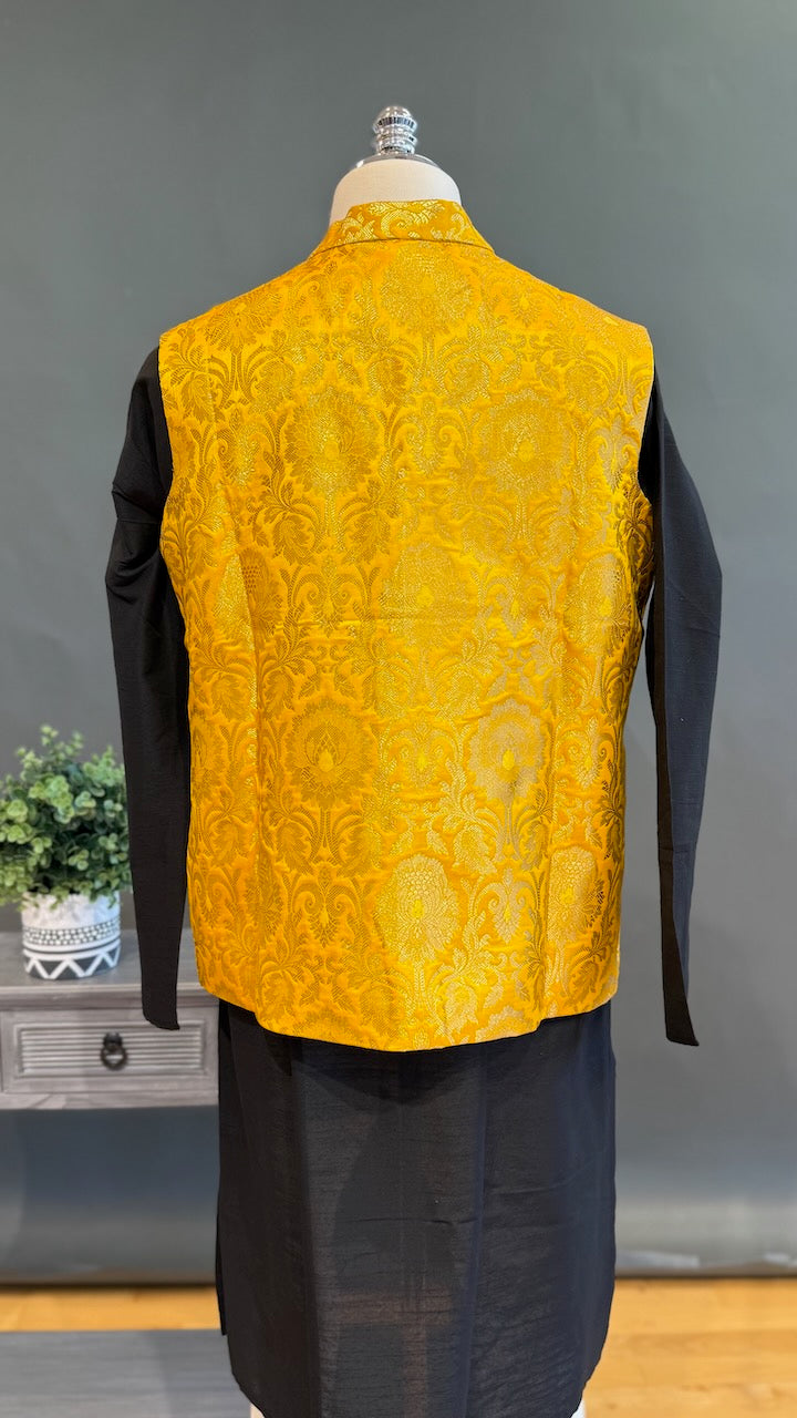 Bright Yellow Banarasi Brocade Vest