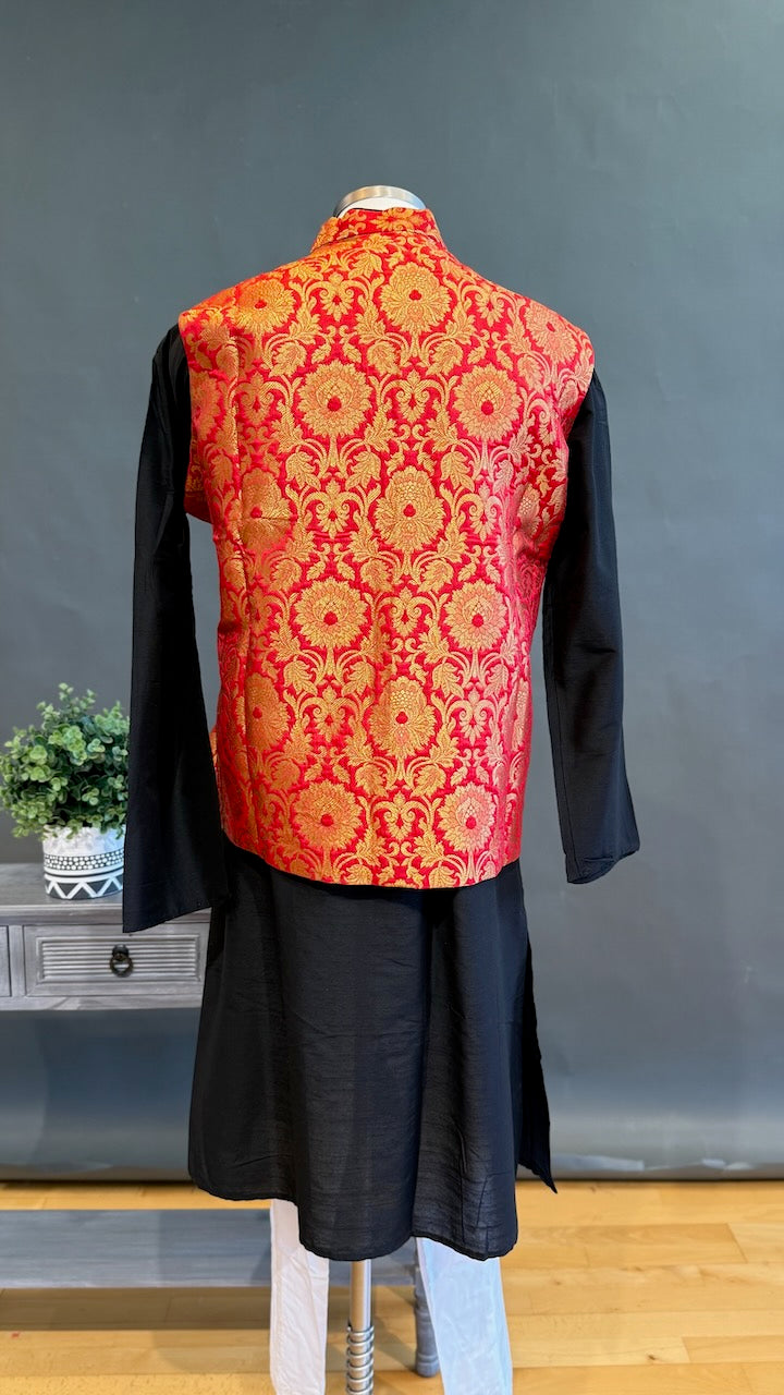 Red Banarasi Brocade Vest