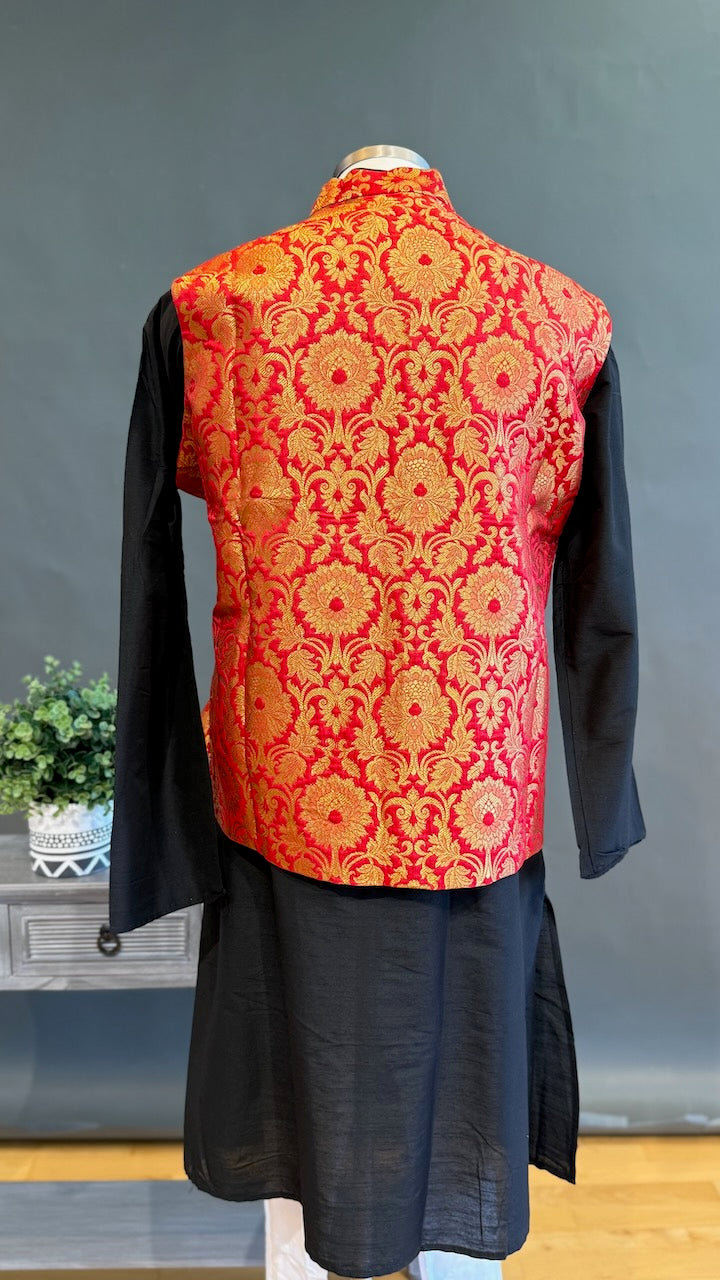 Red Banarasi Brocade Vest