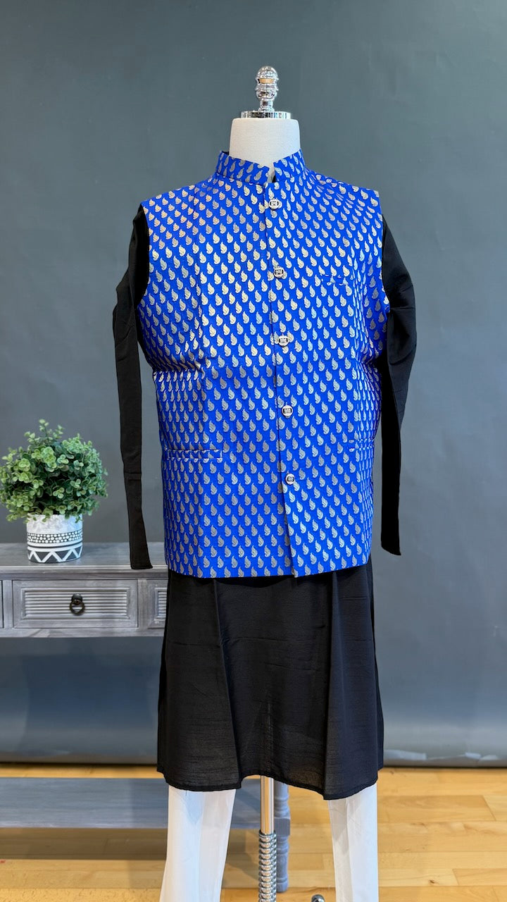 Blue Banarasi Brocade Vest