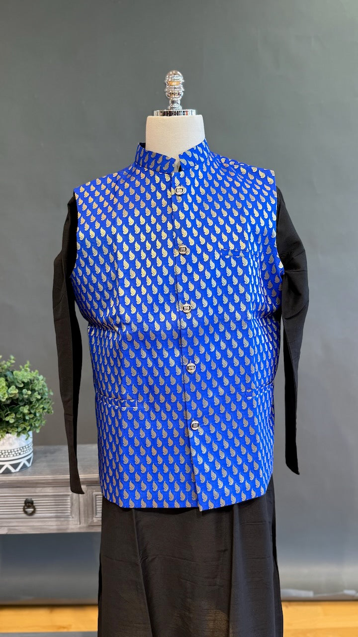 Blue Banarasi Brocade Vest