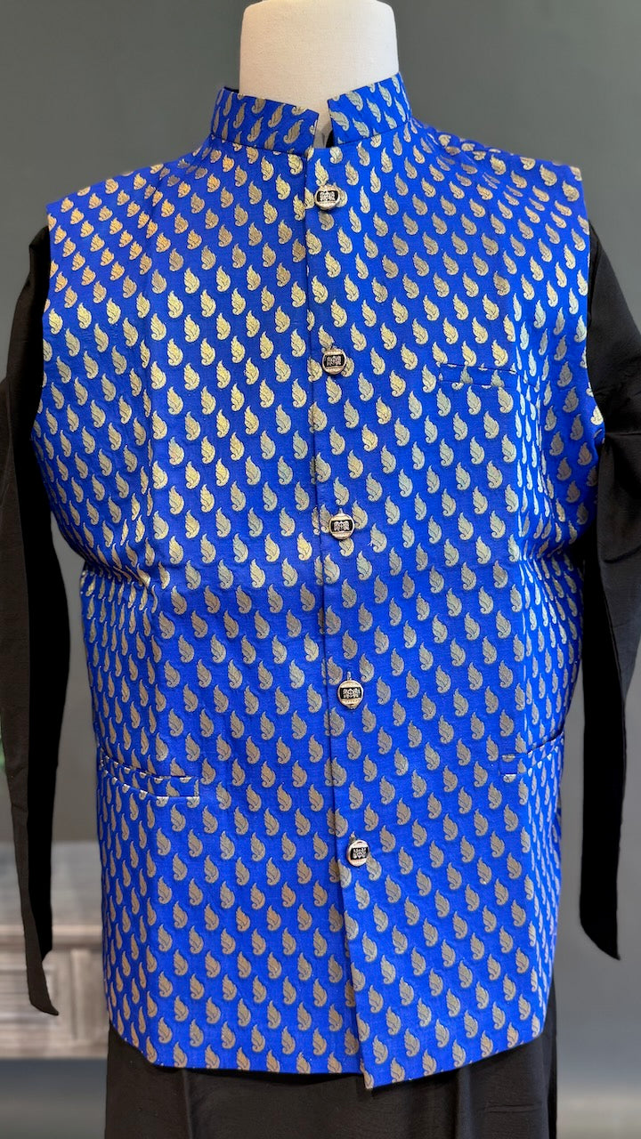 Blue Banarasi Brocade Vest