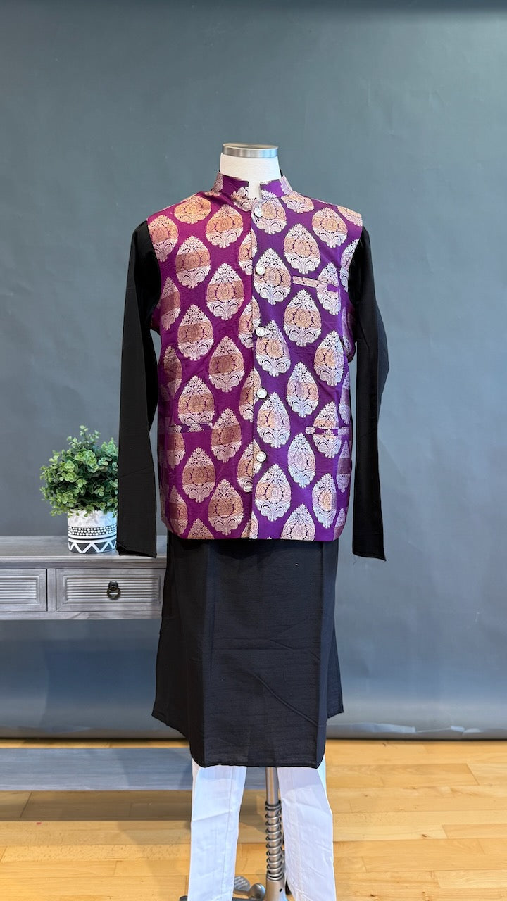 Dark Purple Banarasi Brocade Vest