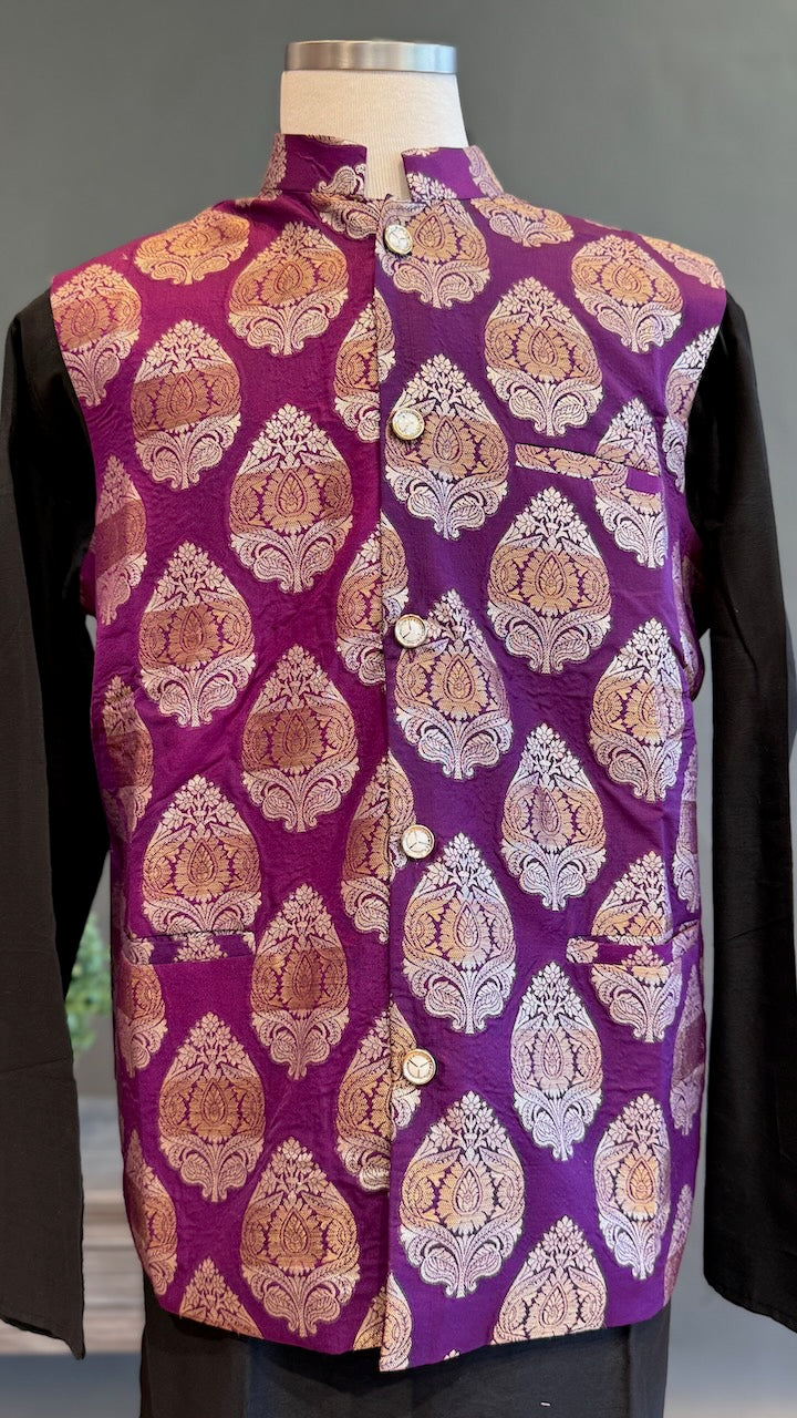 Dark Purple Banarasi Brocade Vest