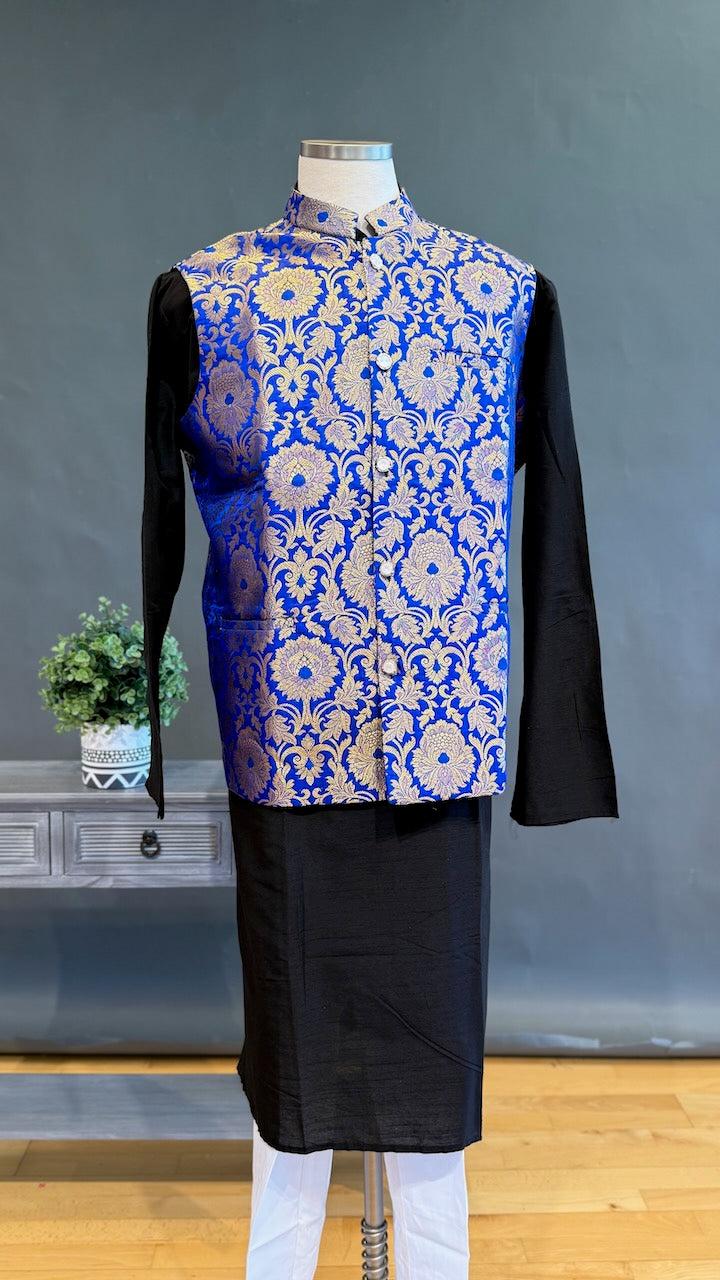 Royal Blue Banarasi Brocade Vest