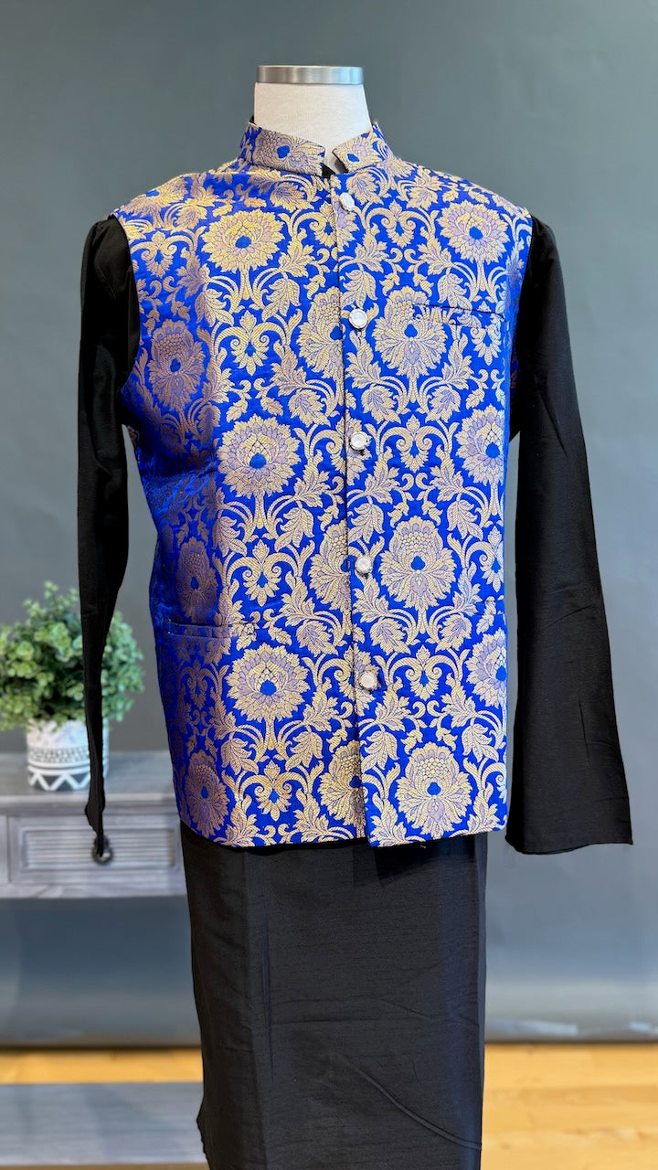 Royal Blue Banarasi Brocade Vest