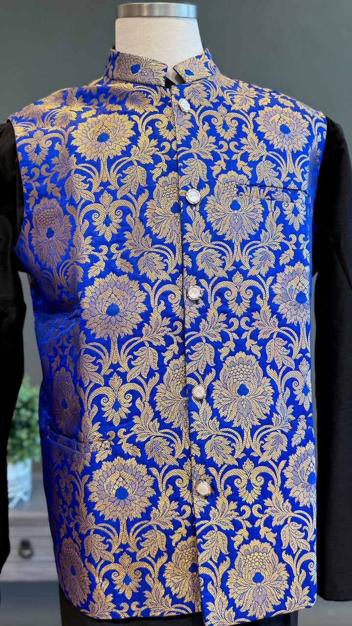 Royal Blue Banarasi Brocade Vest
