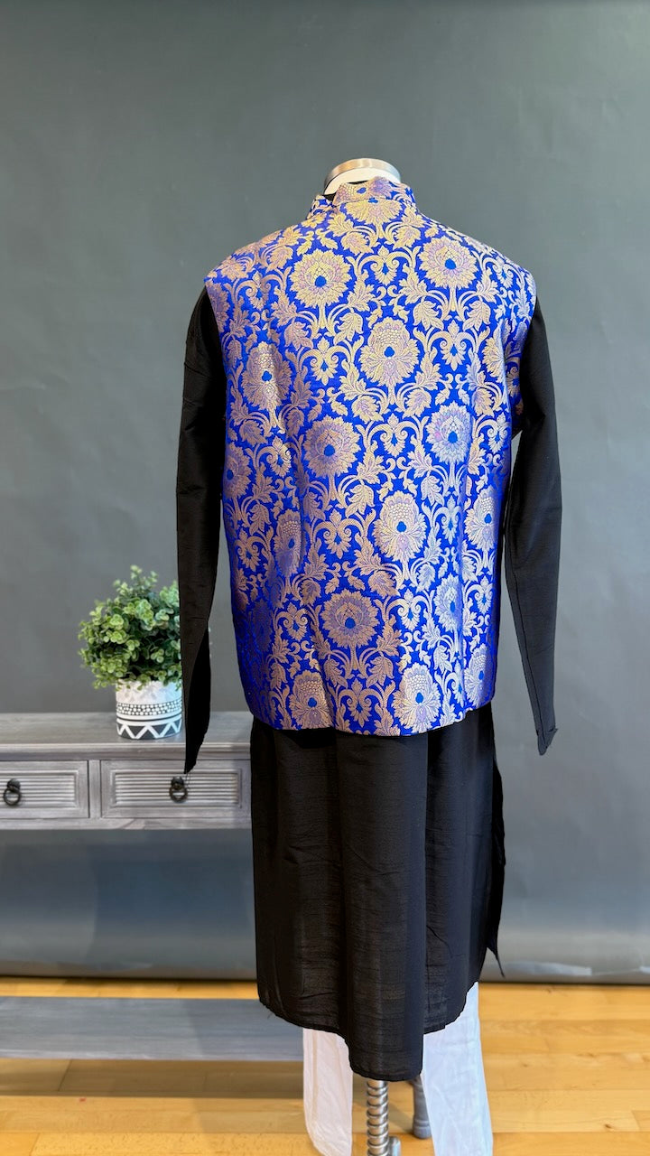 Royal Blue Banarasi Brocade Vest