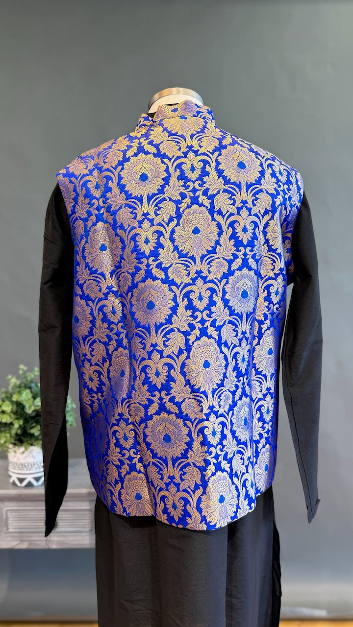 Royal Blue Banarasi Brocade Vest