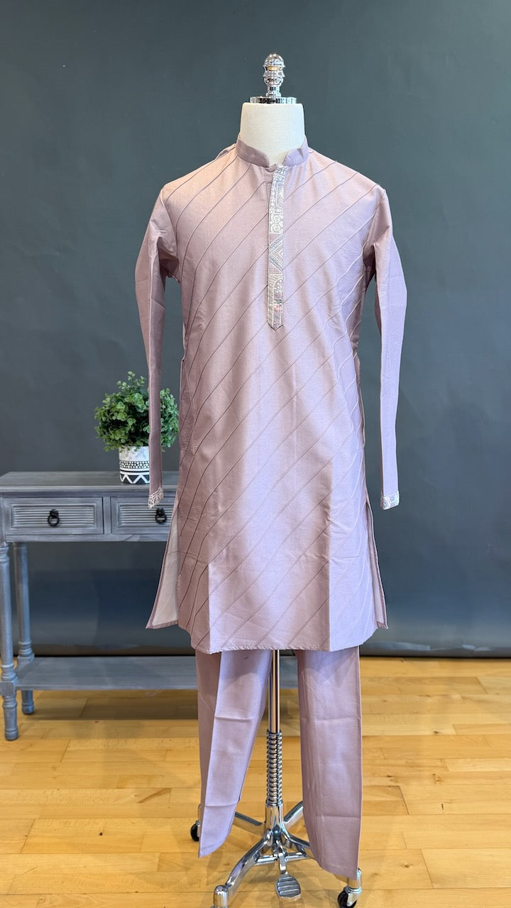 Mauve Kurta Pajama with Long Embroidered Jacket