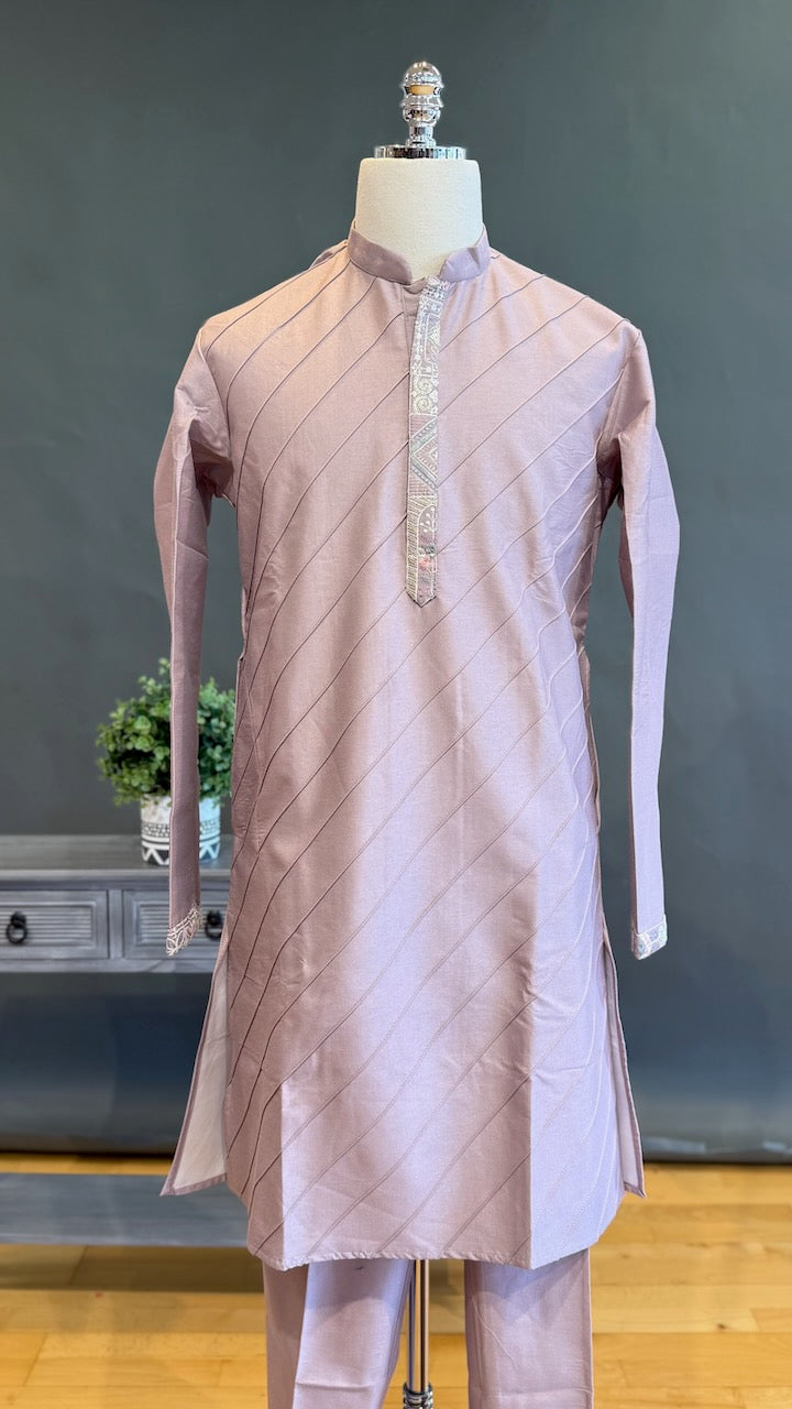 Mauve Kurta Pajama with Long Embroidered Jacket