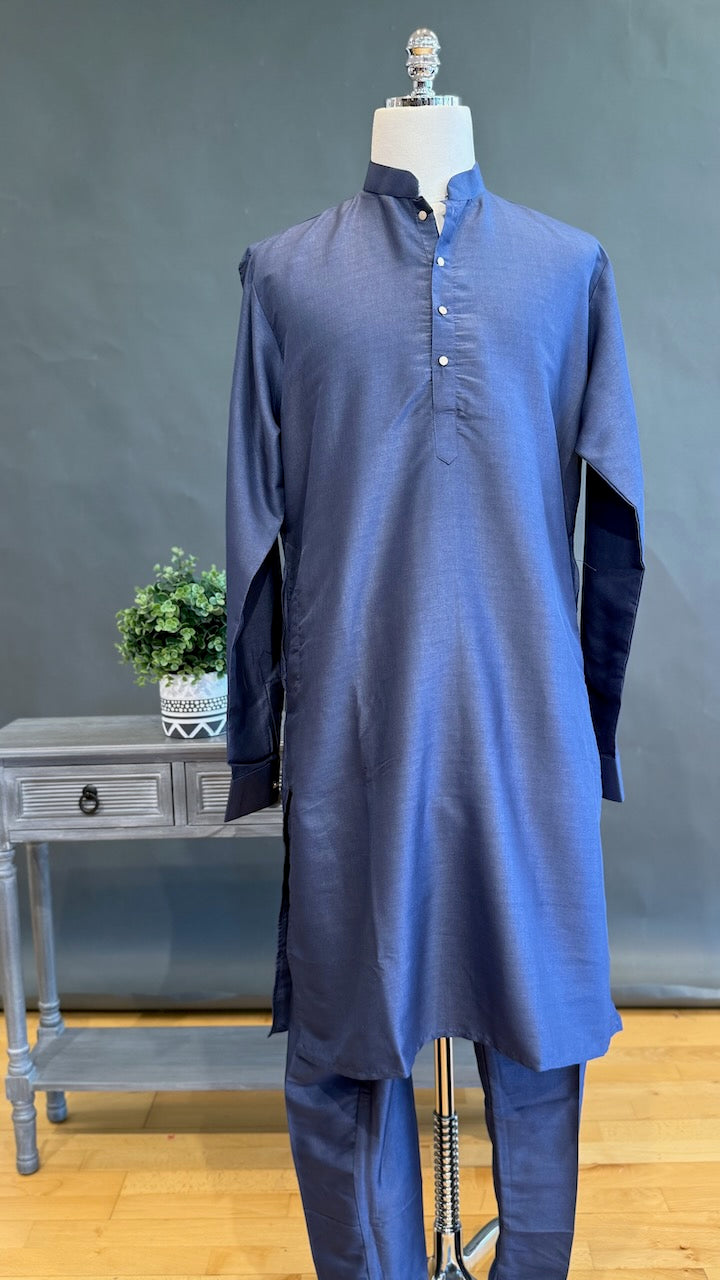 Blue Kurta Pajama with Embroidered Vest