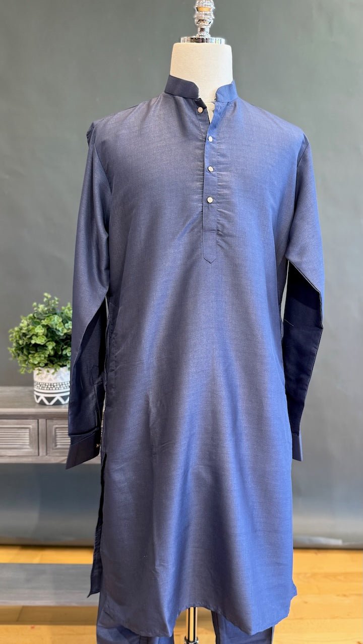 Blue Kurta Pajama with Embroidered Vest