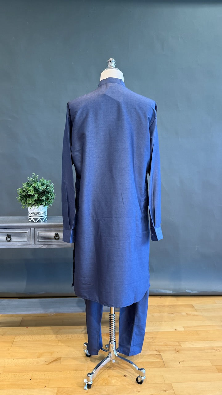 Blue Kurta Pajama with Embroidered Vest