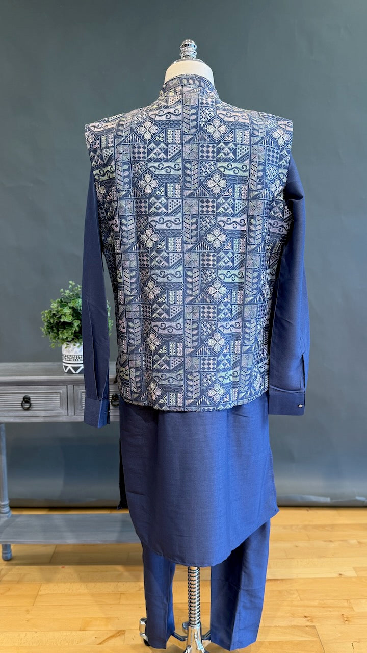 Blue Kurta Pajama with Embroidered Vest