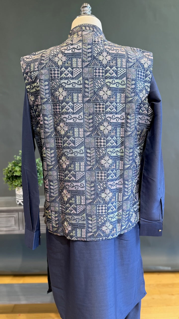Blue Kurta Pajama with Embroidered Vest