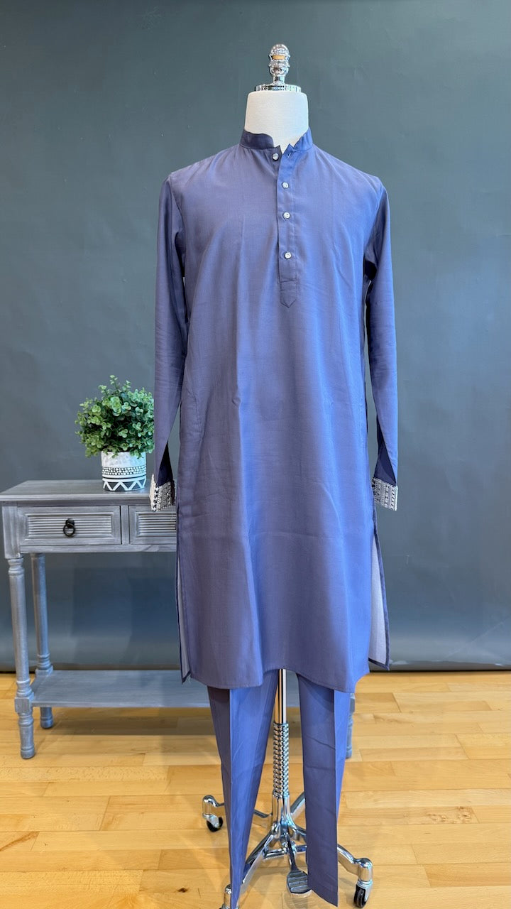 Purple blue color mirror work jacket kurta set