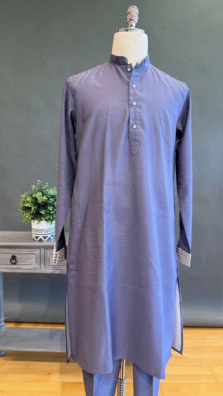 Purple blue color mirror work jacket kurta set