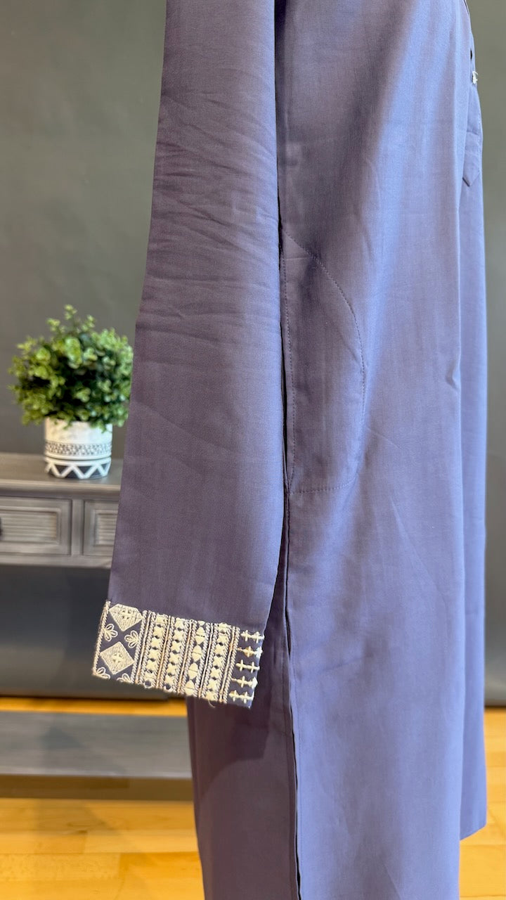 Purple blue color mirror work jacket kurta set