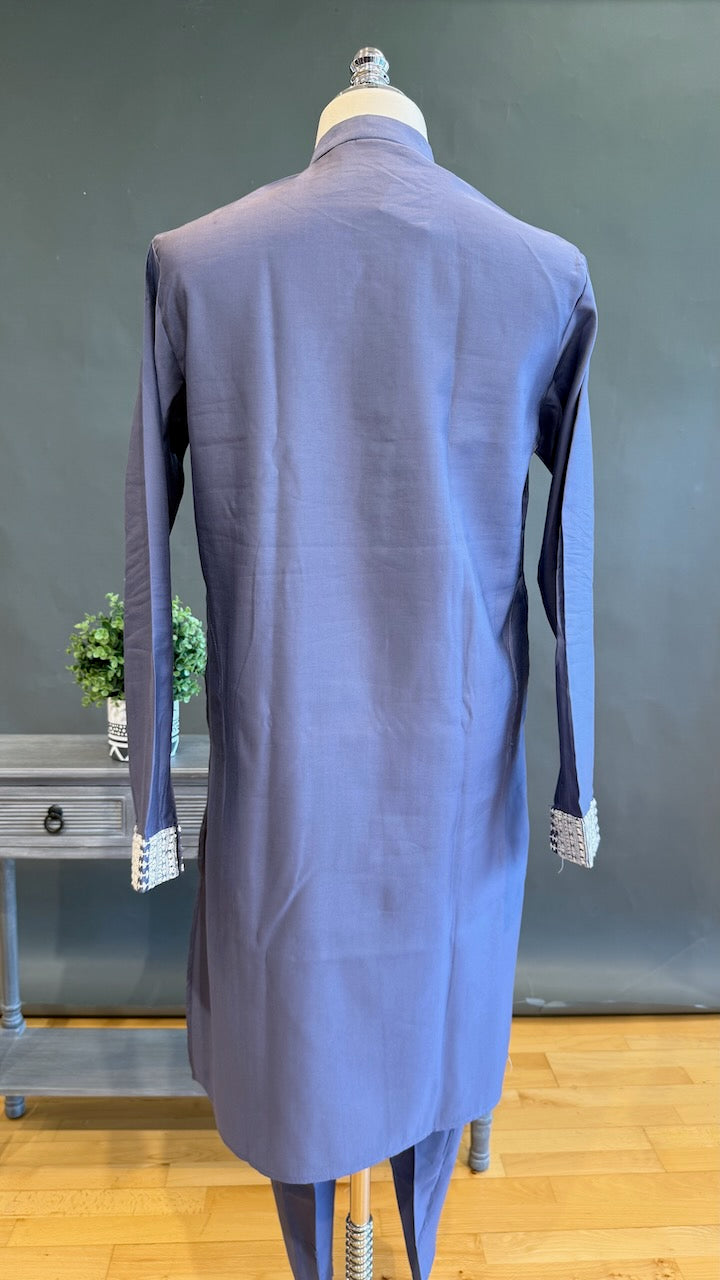 Purple blue color mirror work jacket kurta set